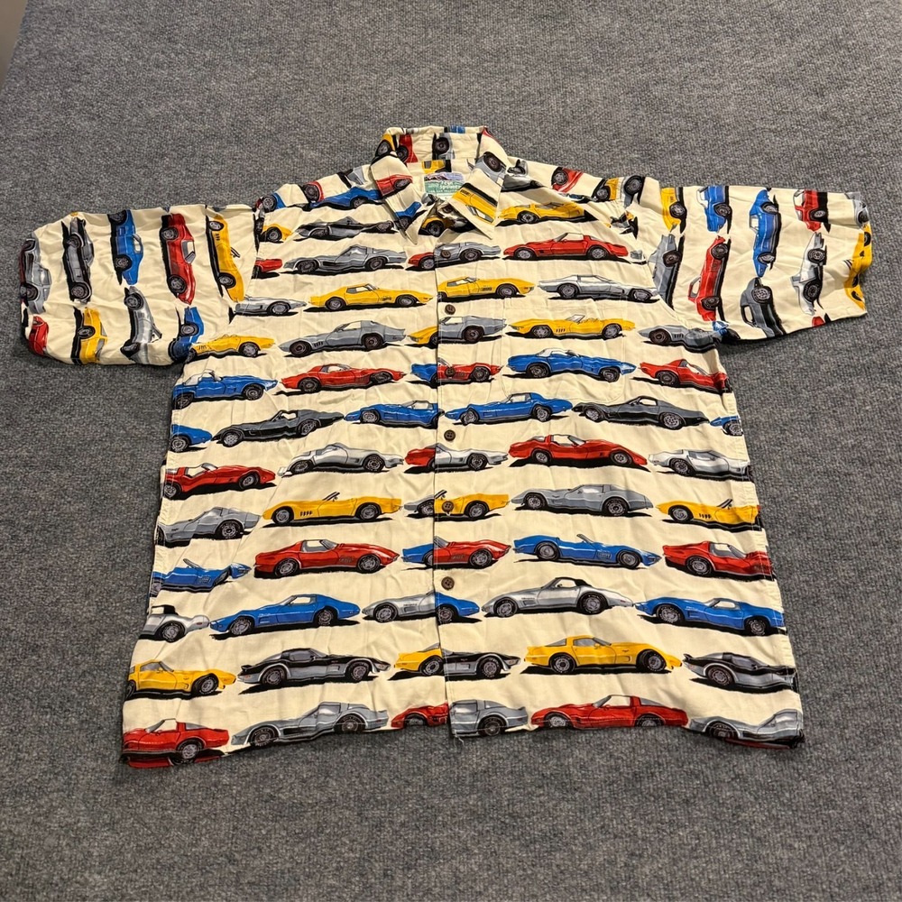 Vtg Reyn Spooner Corvette Hawaiian Shirt Rayon All Over Print Mens Large - Picture 1 of 6